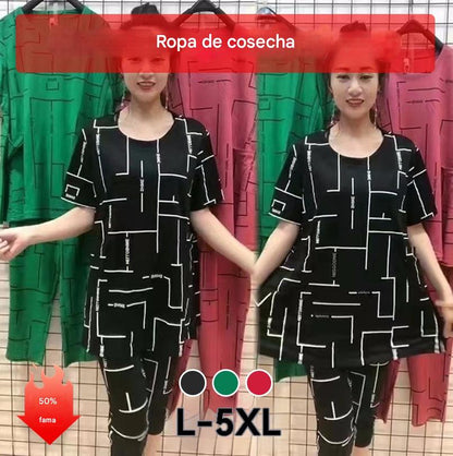 👗【30% de descuento】【Top + Pantalones】🔥🔥Conjunto de manga corta para mujer, nueva colección 2026, estilo casual, ideal para mujeres de mediana edad y mayores.