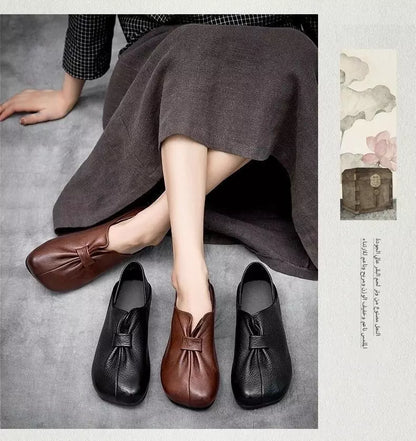 【35-42】2026 nuevos zapatos sin cordones de suela suave con lazo, piel de vaca de alta calidad
