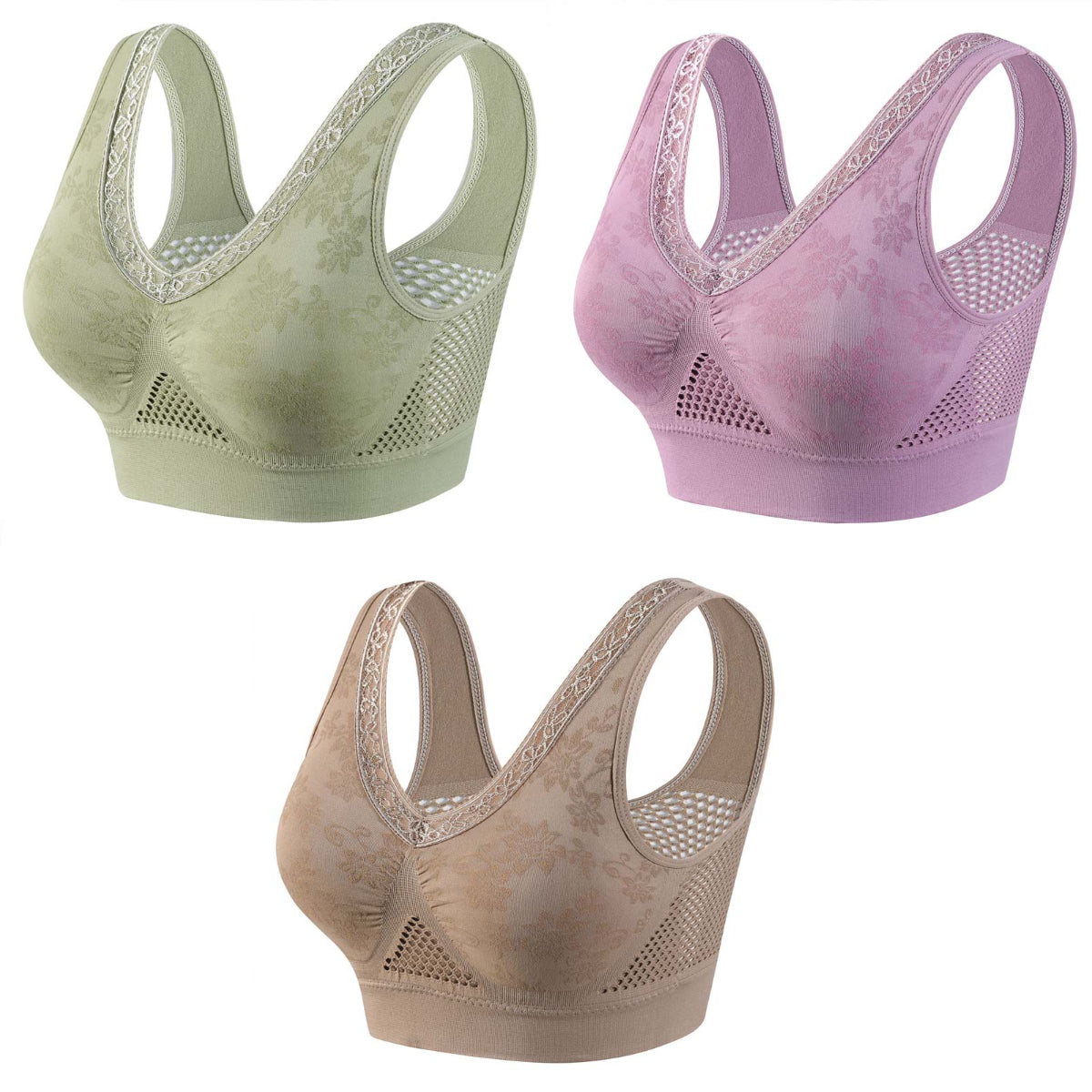 😍❤️Talla grande 40-120 kg【Paquete de 3】✨Sujetador de encaje sin aros para mujer, alta sujeción