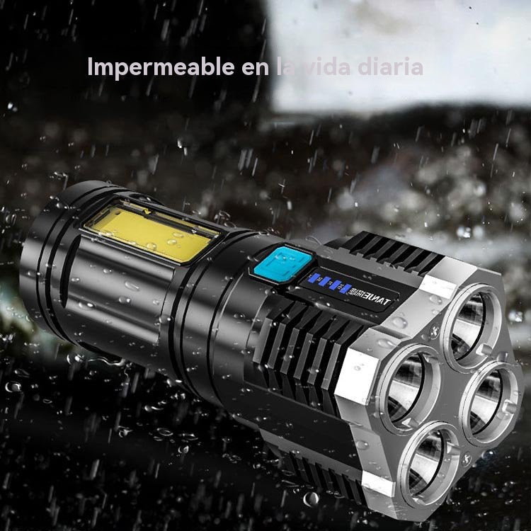 【Venta caliente】Four Eyes Glare Linterna recargable USB,admite proyección de haz de largo alcance y alta intensidad