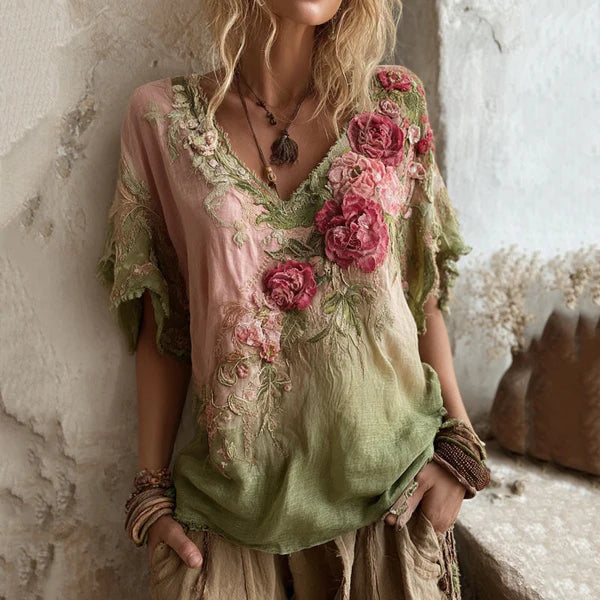 【S-4XL】Blusa elegante con cuello en V profundo y estampado floral