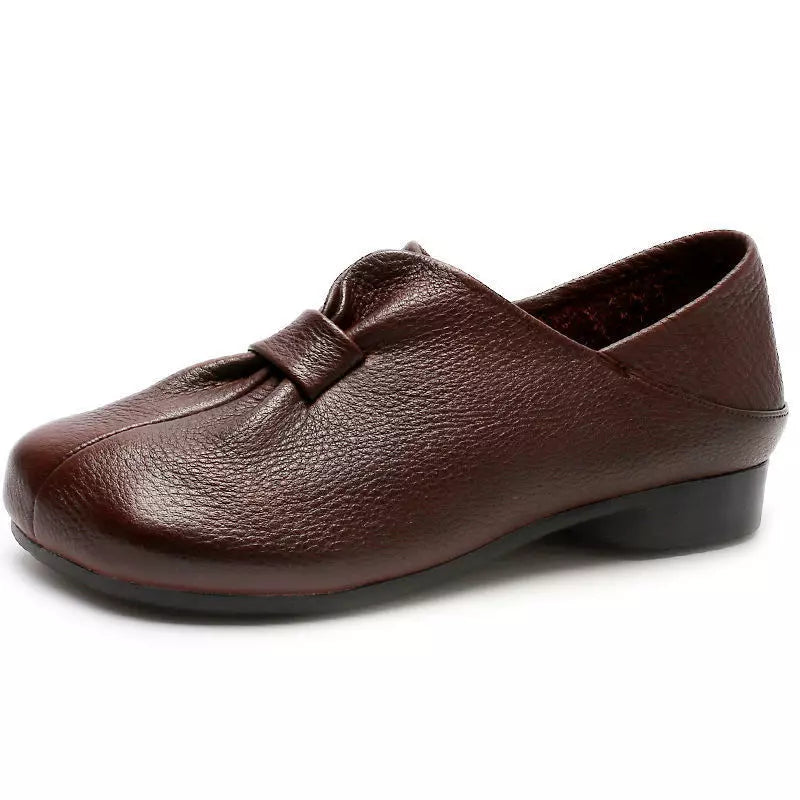 【35-42】2026 nuevos zapatos sin cordones de suela suave con lazo, piel de vaca de alta calidad