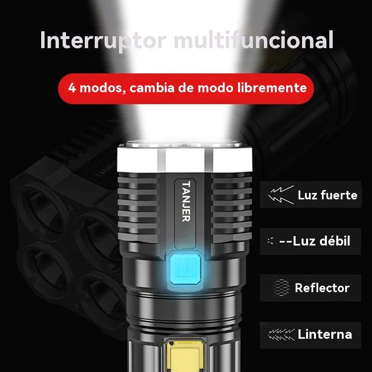 【Venta caliente】Four Eyes Glare Linterna recargable USB,admite proyección de haz de largo alcance y alta intensidad