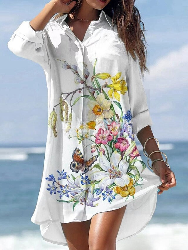 🌻【S-3XL】🌻Nuevo vestido camisero largo con estampado floral 2026