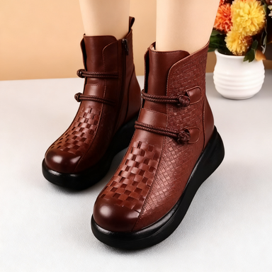 💥💥【35-40】Zimowe modne skórzane buty termiczne damskie z bocznym zamkiem