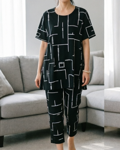 👗【30% de descuento】【Top + Pantalones】🔥🔥Conjunto de manga corta para mujer, nueva colección 2026, estilo casual, ideal para mujeres de mediana edad y mayores.